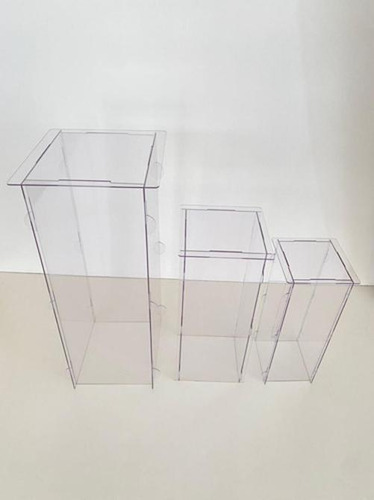 Trio Cubo Acrílico Transparente 80 60 40 Quadrado Desmontave