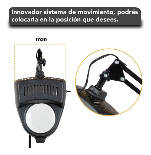 Lampara Articulada Lupa Pinza O Pared Manicura Maquillaje Negro