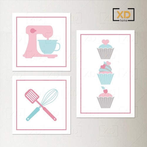 Imagem 1 de 2 de Kit 3 Placas Decor Cozinha Doceira Cup Cakes Gourmet