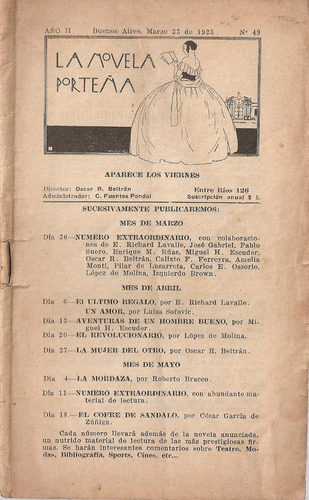 Revista La Novela Porteña Nº 49 Bs. As. Marzo 1923