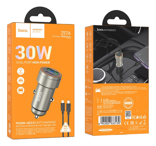 Hoco Cargador Auto Usb Y Usb-c Con Cable Para iPhone Z57a