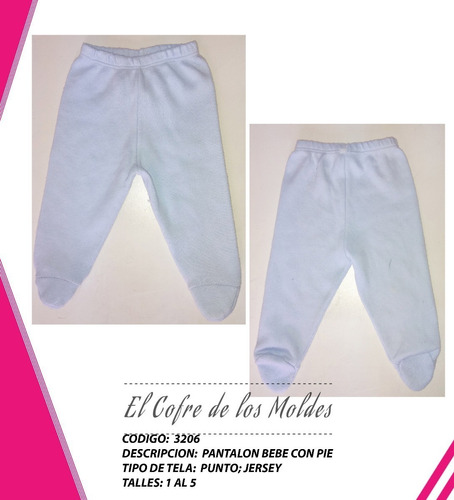 Molde Digital Pantalon Bebe Con Pie Pack Talles 1 Al 5