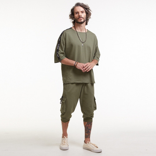 Camiseta Oversized Brohood Masculina Moletom Verde Militar