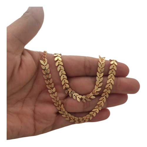 Kit Conjunto Choker Pulseira Escama De Peixe Folheado A Ouro Cor Dourado