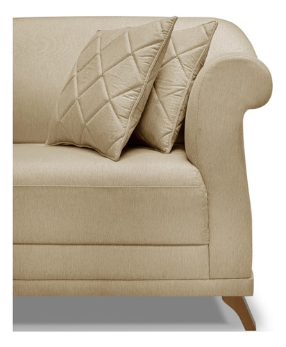 Sofa 3 Lugares Retro Polo 200cm Com Almofada Linho Dourado