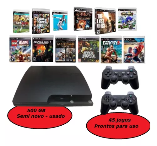 Ps3 Super Slim + 45 Jogos + 2 Controles Gta5, Fifa, Minecraft Cor