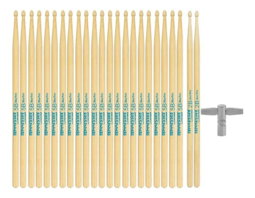 Baquetas 5b + 2b Marfim Tennessee + Chave Afinação Liverpool