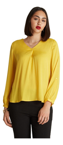 Blusa Manga Laraga Con Pliegue Frontal Amarillo