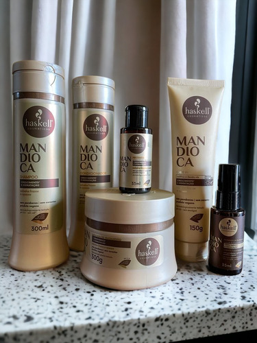 Kit Haskell Mandioca Sh Cond Máscara 300ml 6 Itens Completo