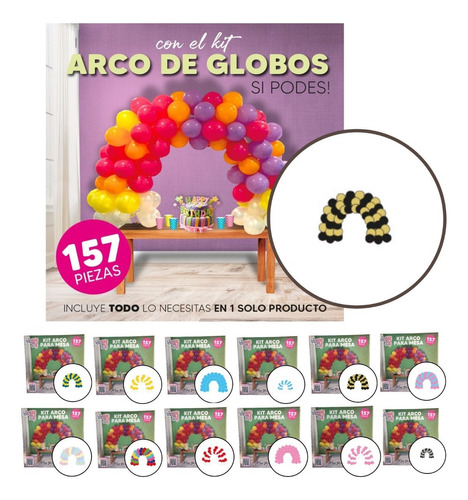 Kit Arco De Globos Para Mesa 157 Piezas Decoracion Cotillon Color Dorado Y Negro