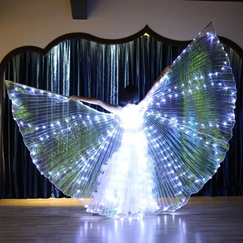 Alas LED Isis Para Danza Del Vientre – 360° De Luz, Con Palos Telescópicos, Blanco