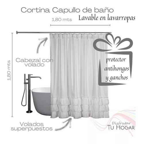 Cortina Baño Tela Ducha Volados Capullo Modernas + Protector