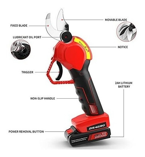 Tijera De Poda A Batería Cortadora 21v + 2 Bat Profesional