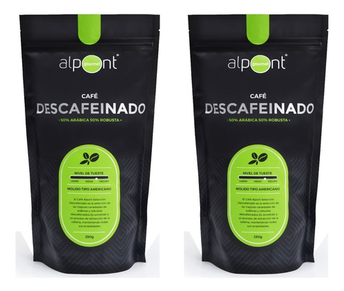 Alpont Gourmet Café Descafeinado Molido 250 Gramos 2 Piezas