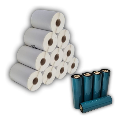 Kit 10 Rls Etiqueta 10x10 100x100 Bopp Fosco +5 Ribbon Misto