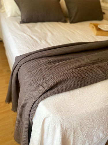 Manta Tejido Wafle 100x220cm Pie De Cama - Manta De Sillón Color Vison