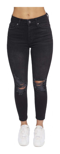 Jeans Forever 21 Skinny Con Roturas Negro 9277