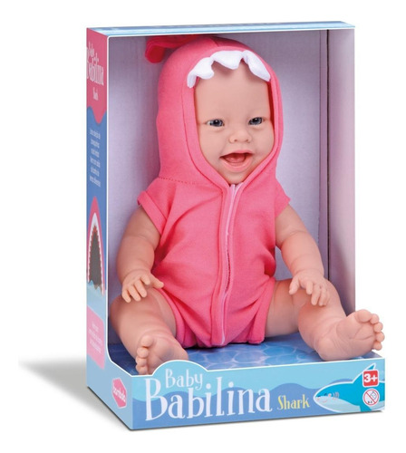 Boneca Baby Babilina Shark C/ Roupão Banho Tubarão Bambola