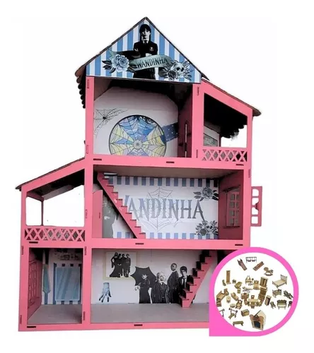 Móvel boneca Barbie de madeira MDF Sala Raque brinquedo Casinha Casa de  boneca com TV