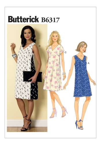 Butterick Patterns B6317 Vestido Mujer Cuello V Talla E5