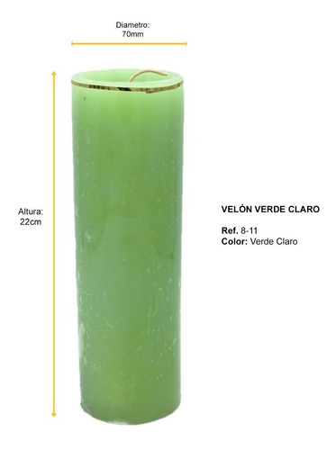 Vela Velón Veladora Verde Claro #8 22cm 6und
