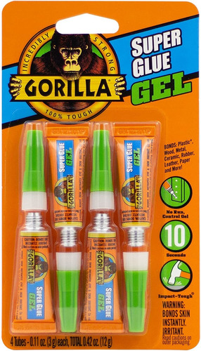 Gorilla Super Glue Gel, 4 Tubos De 0.11 Oz, Transparente, (p