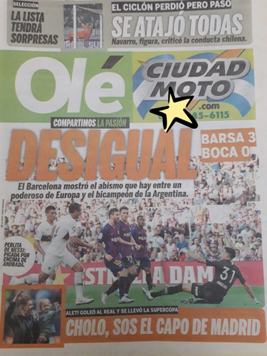 Diario Ole 16 Agosto 2018 Barcelona 3 Boca 0 Messi