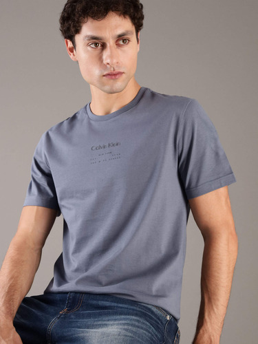 Playera Azul De Algodón Cuello Redondo Calvin Klein Hombre