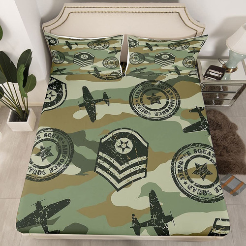 Juego De Sábanas De Avión De Camuflaje Para Niños, Decor.