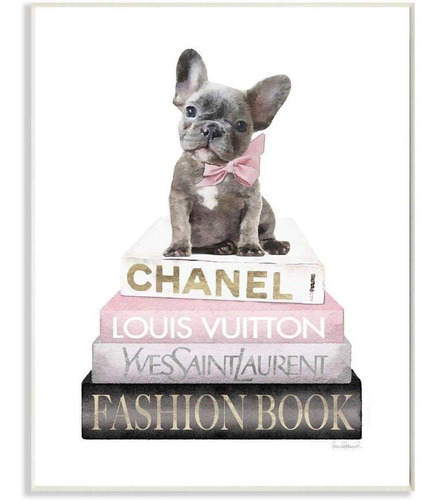Dashing French Bulldog And Iconic Fashion Bookstack Wal...