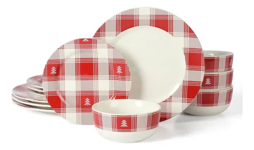 comprar Martha Stewart Juego De Vajillas De Gres Rojo Y Blanco A 4