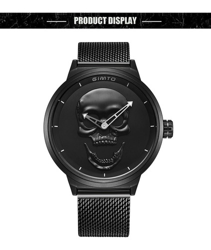 Relógio Skull Caveira Gimto Analógico A Prova Agua Pagani