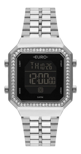 Relógio Digital Feminino Euro Prata Eubjk032ad/3p Original Cor da correia Prateado Cor do fundo Negativo