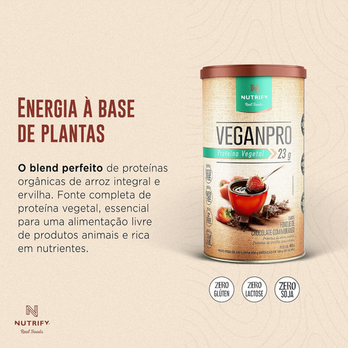 Proteína Veganpro Fondue Chocolate Com Morango 450g Nutrify