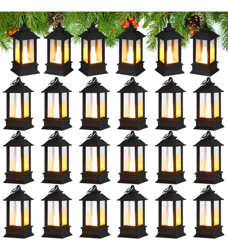 24 Faroles Colgantes De Navidad, Mini Farol Con Velas Led Pa