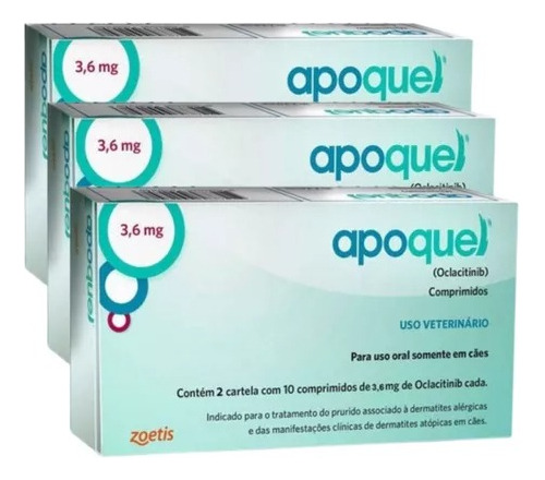 Apoquel 3,6 Mg Dermatológico Anti Coceira Cães Cão Kit 3 Un