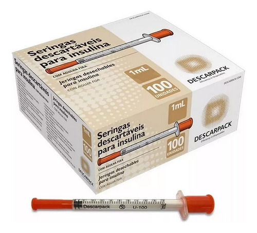 Seringa Insulina 1ml Agulha Fixa 12,7x0,33 C/100 Descarpack