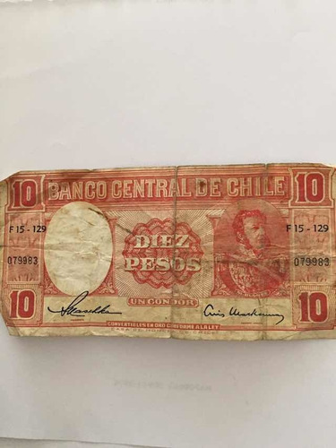 Billete Coleccionable Chile 10 Pesos Prócer