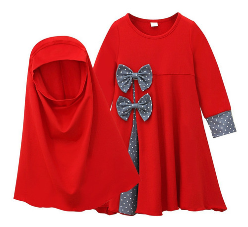 Vestido Musulmán De Manga Larga Con Cuello Redondo Y Lazo En
