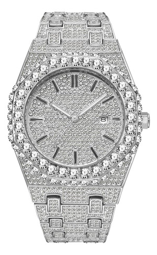 Reloj De Hombre De Lujo Con Diamantes Y Cristal Acero Inoxid