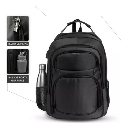 Imagen 5 de 10 de Mochila Notebook Usb Impermeable Reforzada Compartimientos