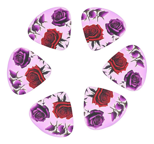 Juego De 12 Púas De Guitarra De Rosas Rojas Y Moradas ...