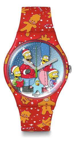 Reloj Swatch Wondrous Winter Wonderland Suoz361 Color de la correa Rojo Color del bisel Rojo Color del fondo Azul