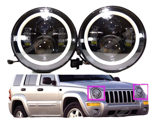 Para Jeep Liberty Patriot Cj5 / 7 7  Led Halo Angel Eyes Far