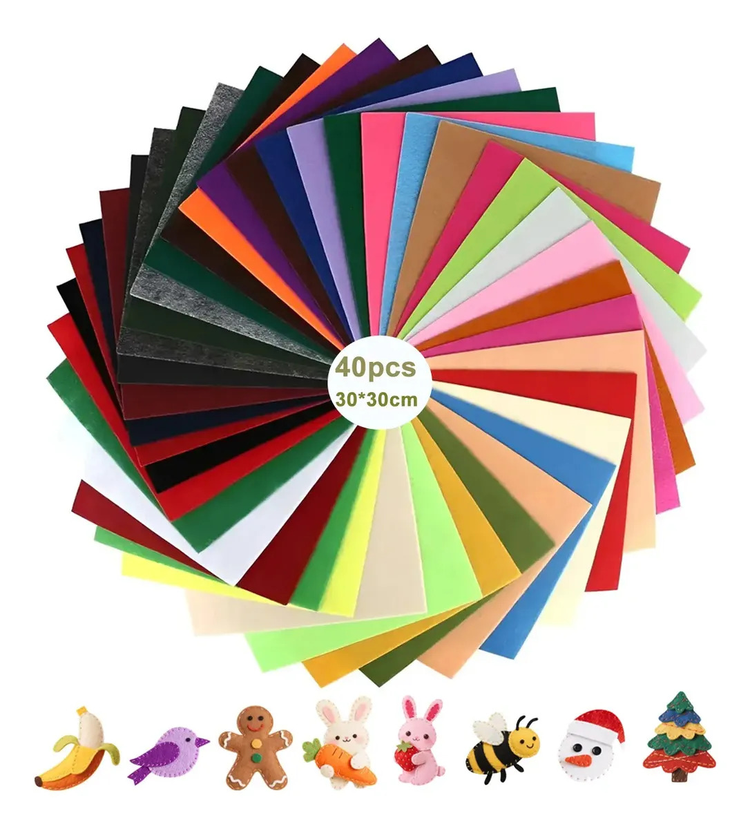 40 Hojas Fieltro Manualidades Telas 30x30cm 40 Colores Liso