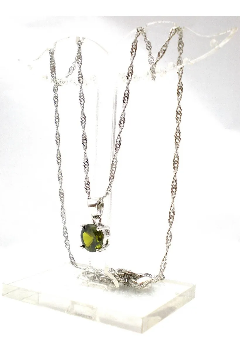 Cadena Y Dije De Plata 925 Y Cristal Verde