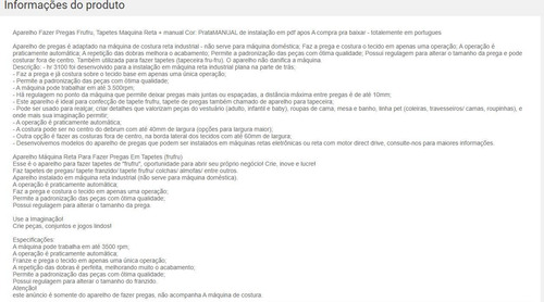 Aparelho Fazer Pregas Frufru Tapetes Reta Industrial