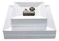 Comprar Berry Bloom Set de 50 Platos Reutilizables Cuadrados, Incluye 25 Platos Grandes de 25 cm y 25 Platos Medianos de 16 cm Elegantes y Resistentes para Fiestas y Eventos
