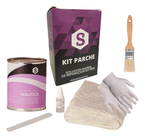 Kit Parche Fibra De Vidrio 500 Gr Resina Pincel Guante 