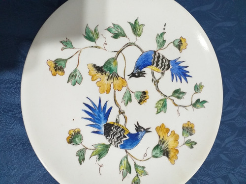 Oferta Antiguo Plato Porcelana Pájaros Pintado  25 Cm X1 